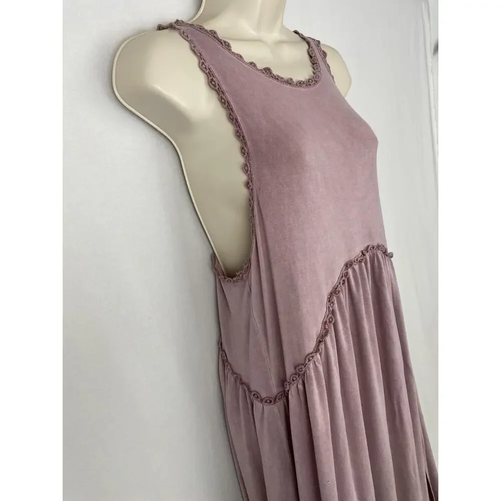 POL Dress Womens Large Dusty Pink Crochet Trim Maxi Boho Flowy Festival Slip Sun - Picture 4 of 13